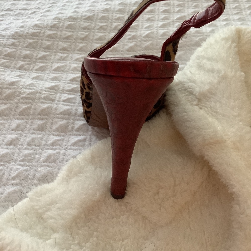 Donald Pliner Couture Heels Pony Hair Leopard Print Red Leather Sole Italy - Picture 8 of 10